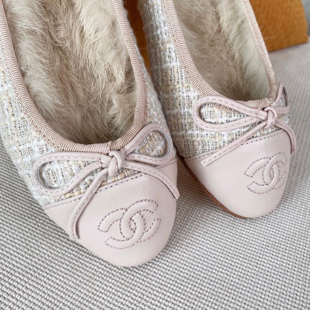 Chanel Ballet Shoes Original Leather Rabbit Fur CC23560 Pink