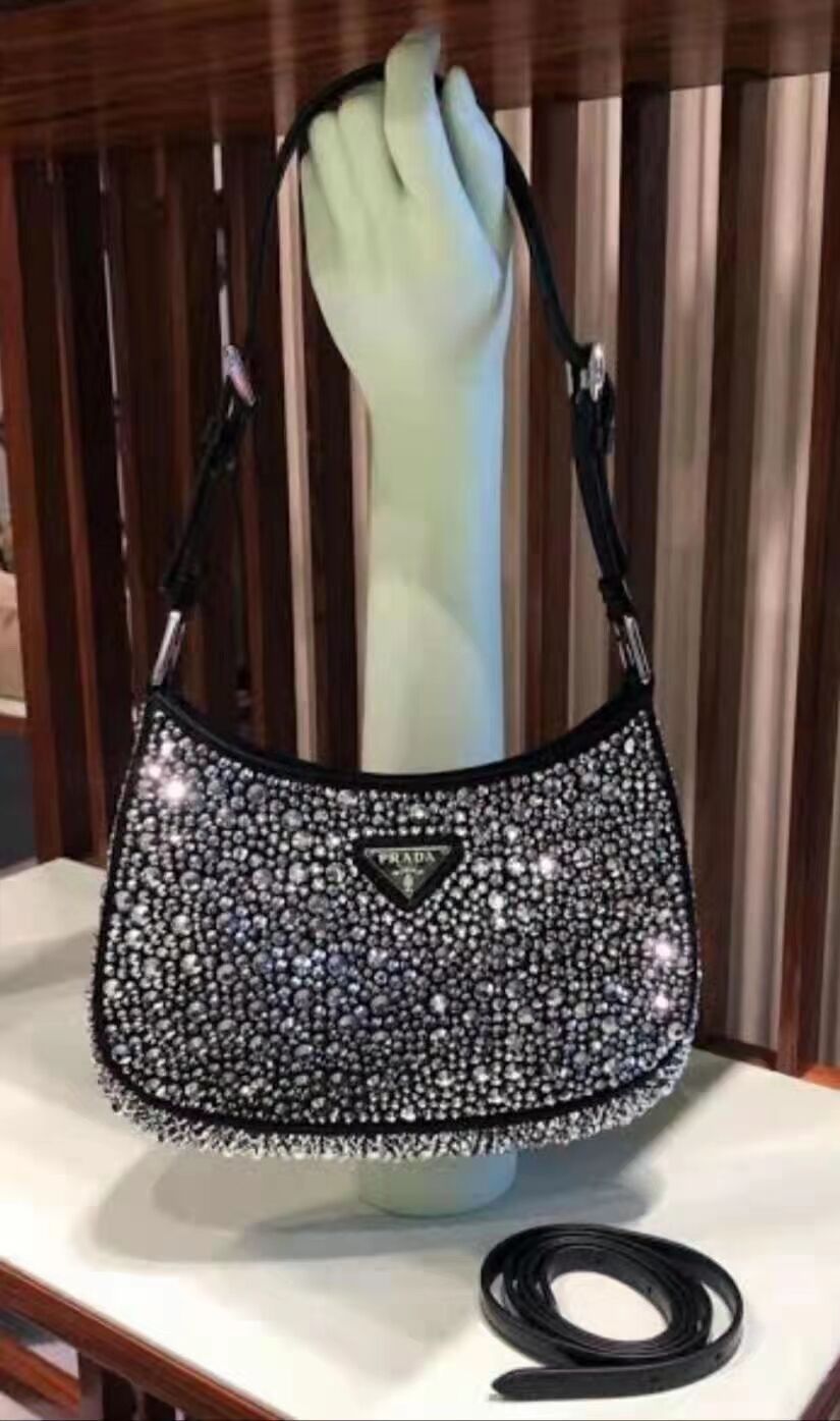 Prada leather shoulder bag with artificial crystals tote 1BN169 black