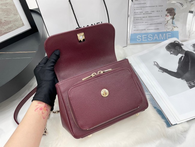 Chanel small flap bag Calfskin & Gold-Tone Metal A93749 Burgundy