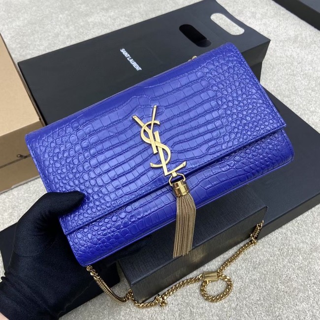 YSL KATE MEDIUM WITH TASSEL IN CROCODILE-EMBOSSED SHINY LEATHER 377829 blue