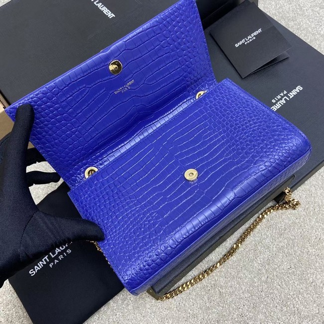 YSL KATE MEDIUM WITH TASSEL IN CROCODILE-EMBOSSED SHINY LEATHER 377829 blue