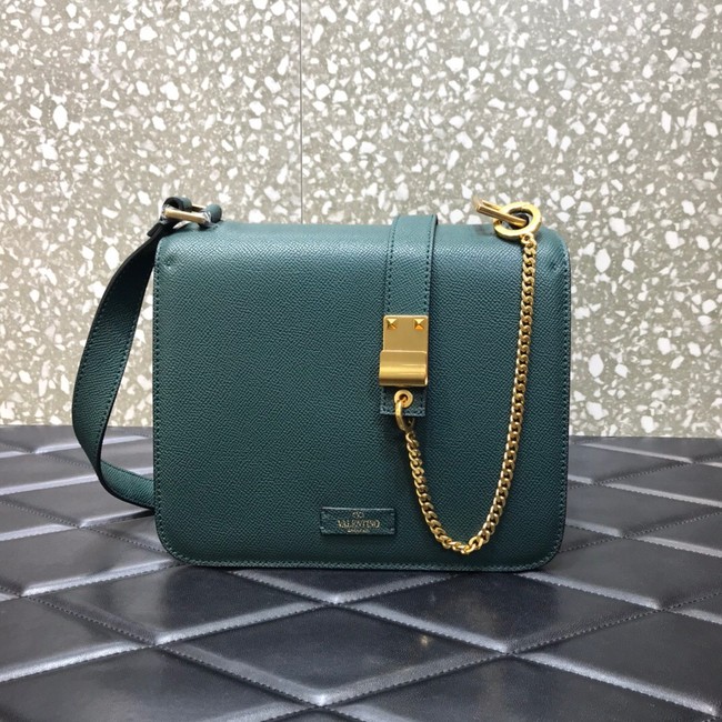 VALENTINO GARAVANI Stud Sign Grained Calfskin Shoulder Bag 0808 blackish green