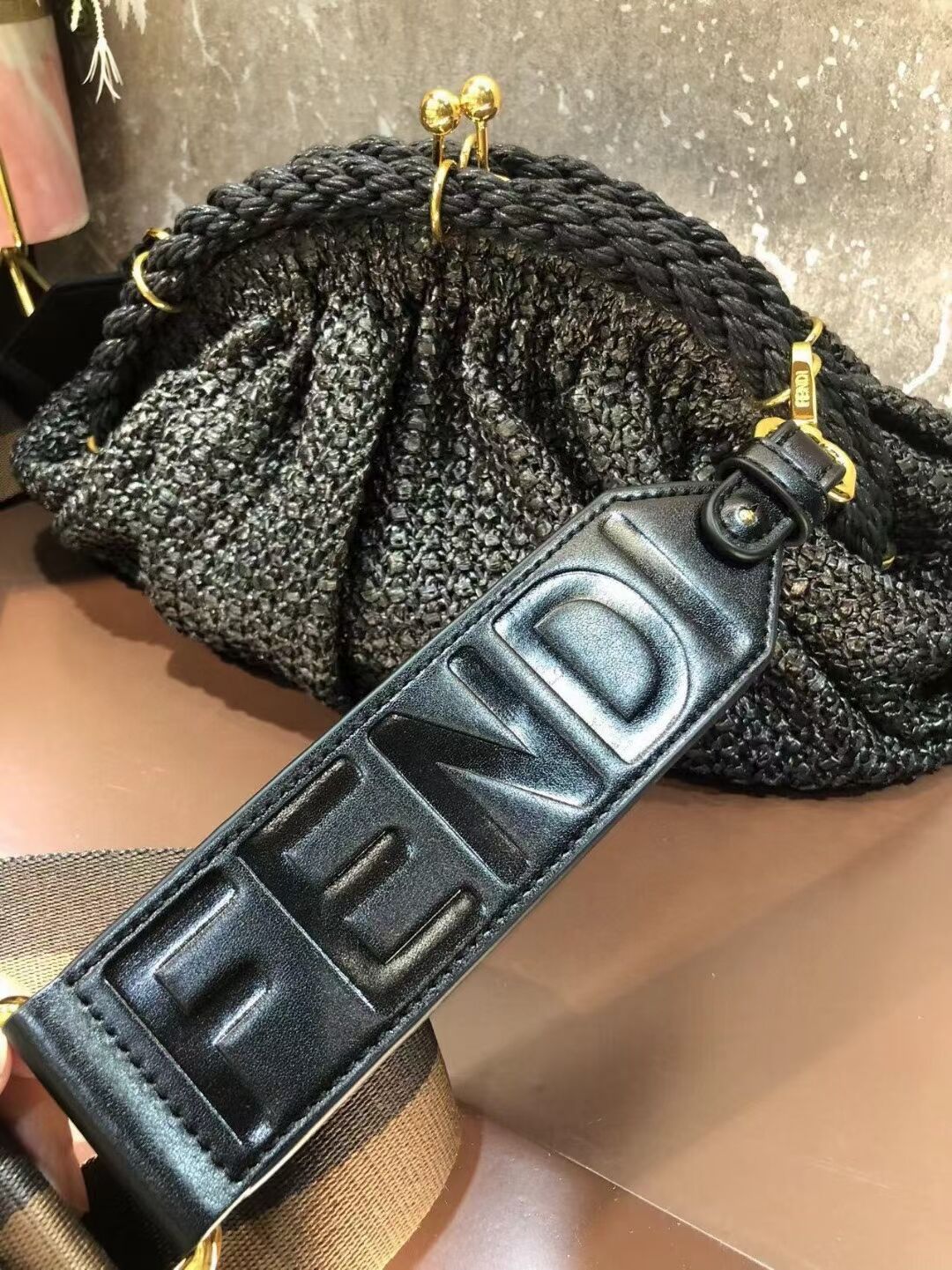 FENDI  raffia bag F7641 black