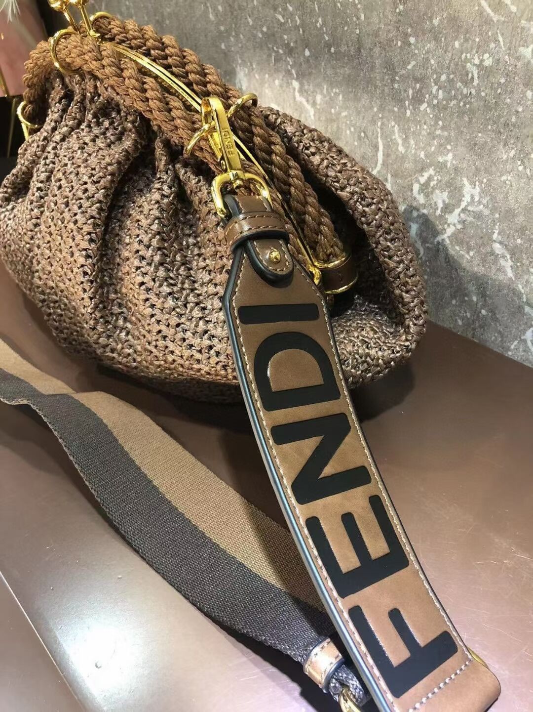 FENDI  raffia bag F7641 light brown