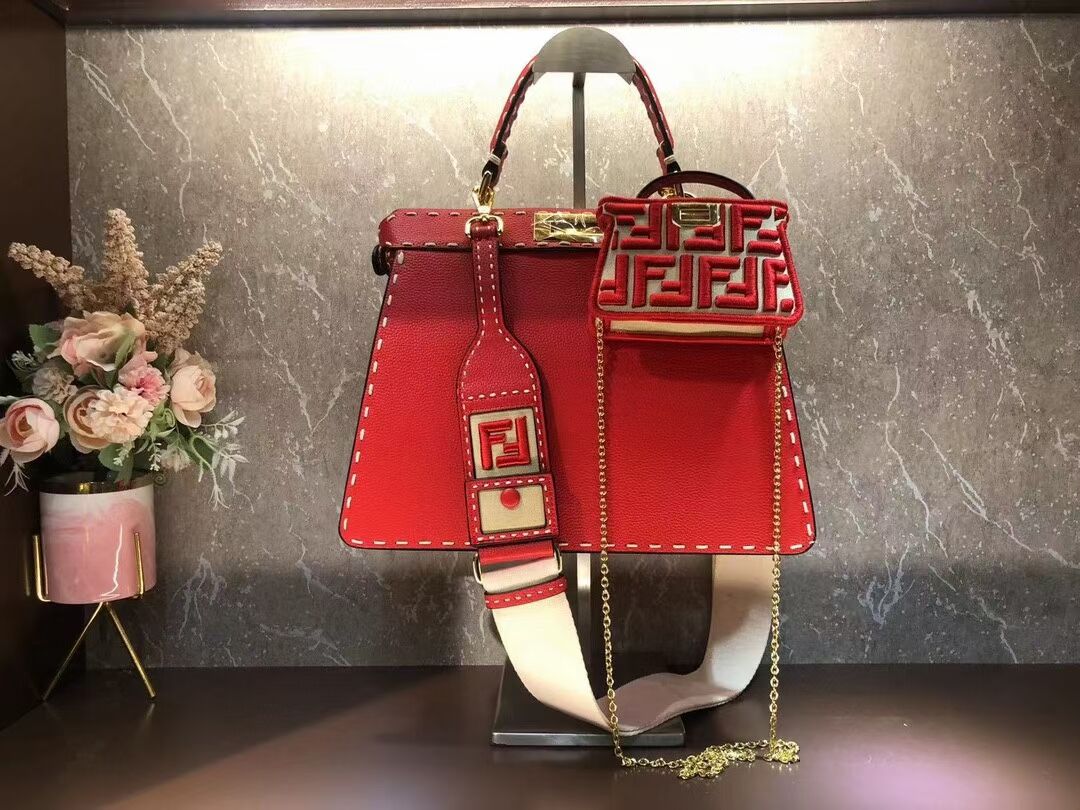 Fendi Peekaboo ISeeU MEDIUM leather bag F8637 red