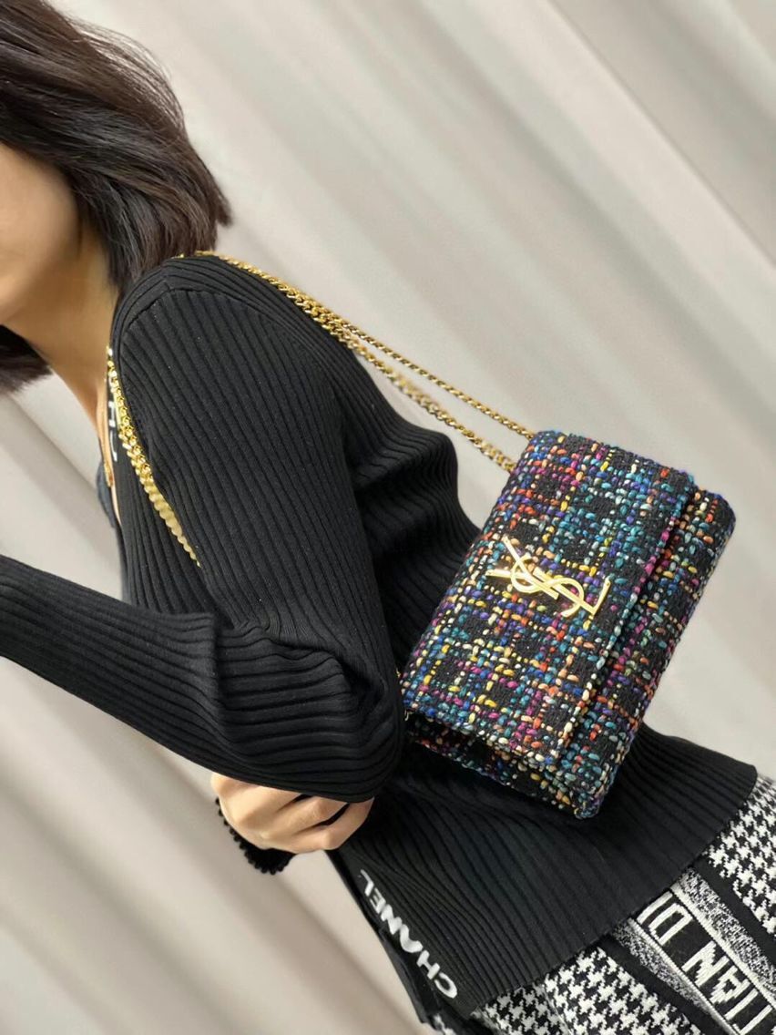 Yves Saint Laurent PUFFER SMALL BAG IN CHECKED TWEED AND LAMBSKIN 569930 multicolour