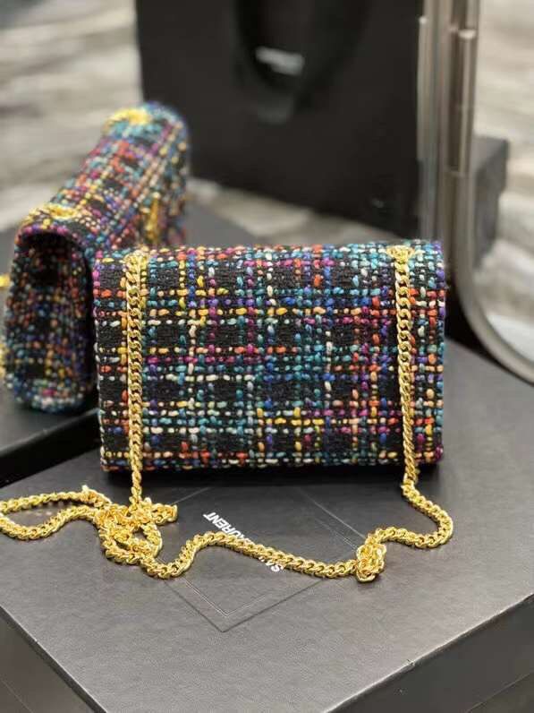 Yves Saint Laurent PUFFER SMALL BAG IN CHECKED TWEED AND LAMBSKIN 569930 multicolour