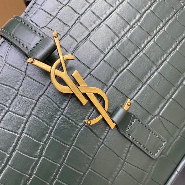 YSL LE 5 A 7 HOBO BAG IN CROCODILE-EMBOSSED SHINY LEATHER Y687228 blackish green