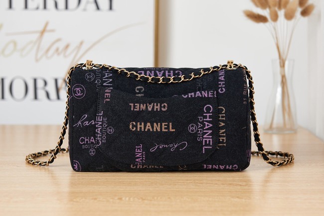 Chanel Flap denim Shoulder Bag AS3135 black