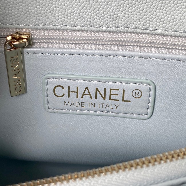 Chanel flap bag with top handle Grained Calfskin gold-Tone Metal A92991 light blue