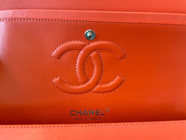 Chanel classic handbag Lambskin&silver Metal 01112 orange