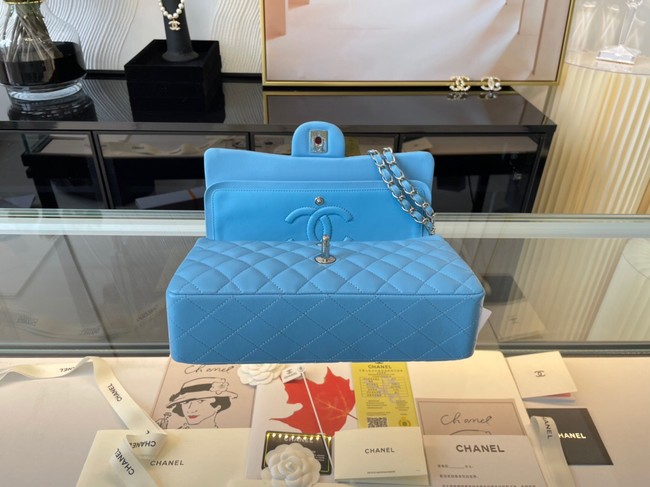 Chanel classic handbag Lambskin&silver Metal 01112 sky blue