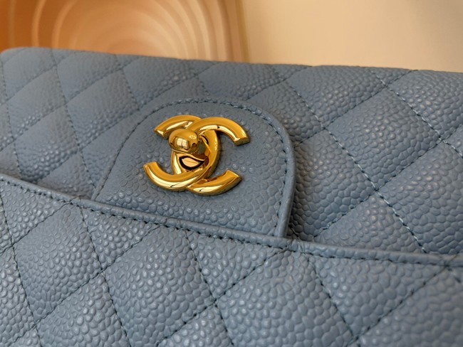 Chanel classic handbag Grained Calfskin&gold Metal 01112 sky blue