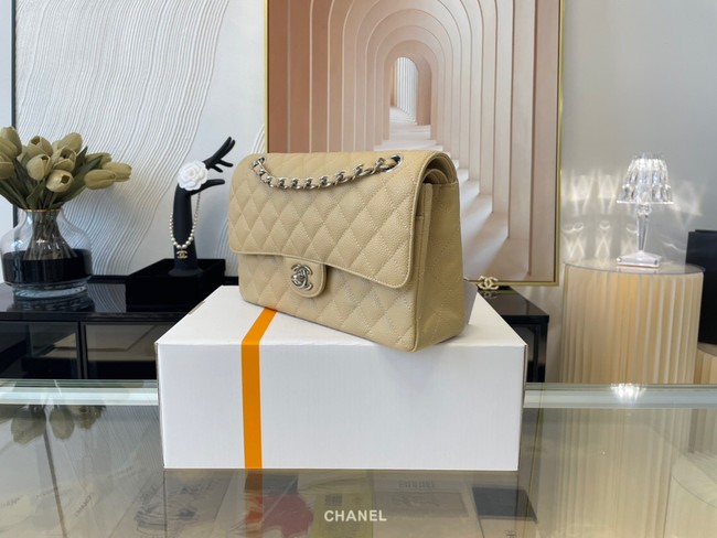 Chanel classic handbag Grained Calfskin&silver Metal 01112 apricot