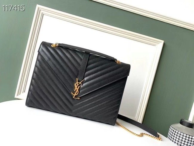 SAINT LAURENT ENVELOPE LARGE BAG IN MIX MATELASSE GRAIN DE POUDRE EMBOSSED LEATHER 600166 BLACK