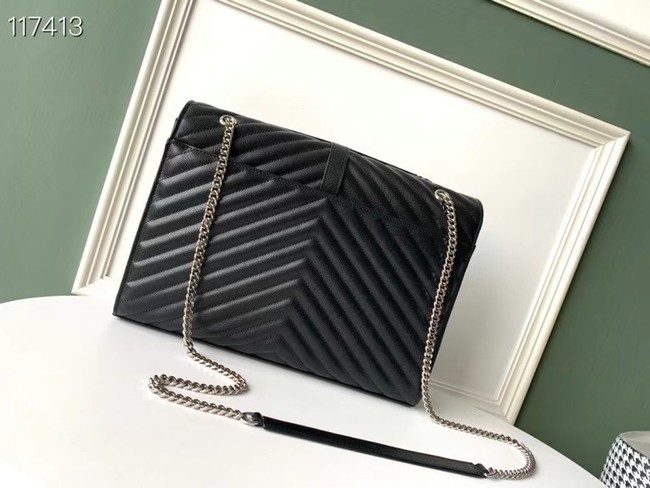 SAINT LAURENT ENVELOPE LARGE BAG IN MIX MATELASSE GRAIN DE POUDRE EMBOSSED LEATHER 600166B BLACK