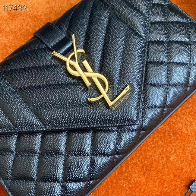 SAINT LAURENT MONOGRAM CHAIN WALLET IN MIX MATELASSE GRAIN DE POUDRE EMBOSSED LEATHER 526286 BLACK&GOLD