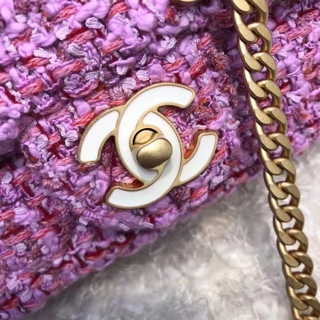 CHANEL Tweed Braided Calfskin & Gold-Tone Metal AS3113 plum