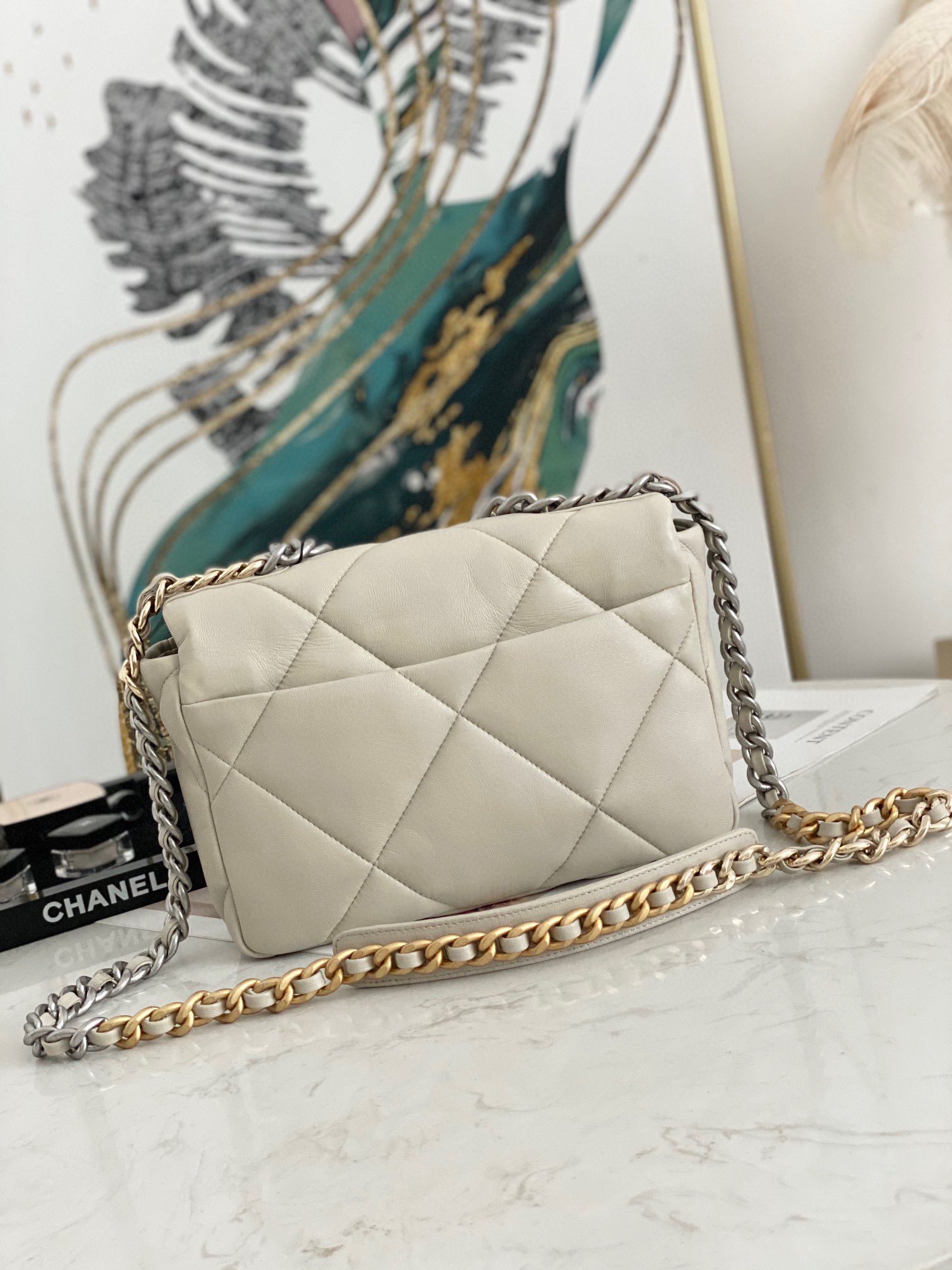 Chanel 19 flap bag AS1160 AS1161 AS1162 Off White Silver Hardware