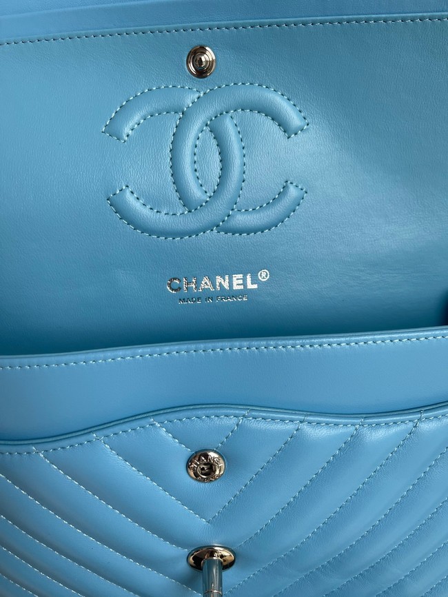 Chanel classic handbag Lambskin & silver Metal V01112 sky blue