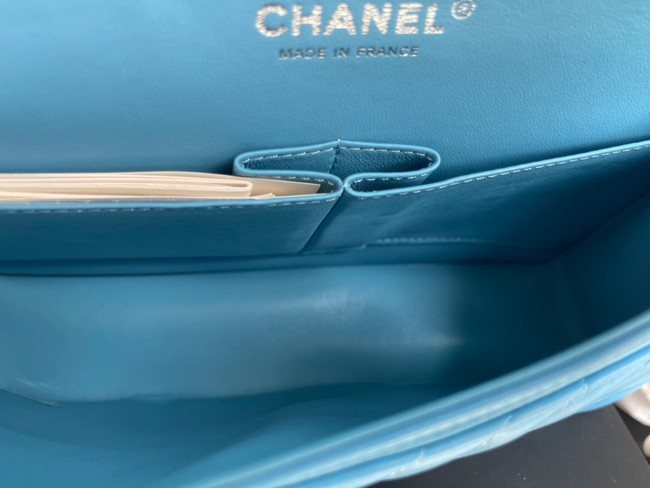 Chanel classic handbag Lambskin & silver Metal V01112 sky blue