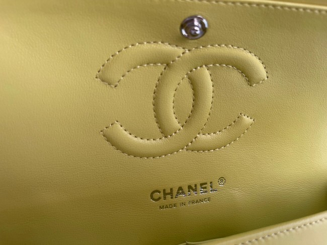 Chanel classic handbag Lambskin & silver Metal V01112 yellow