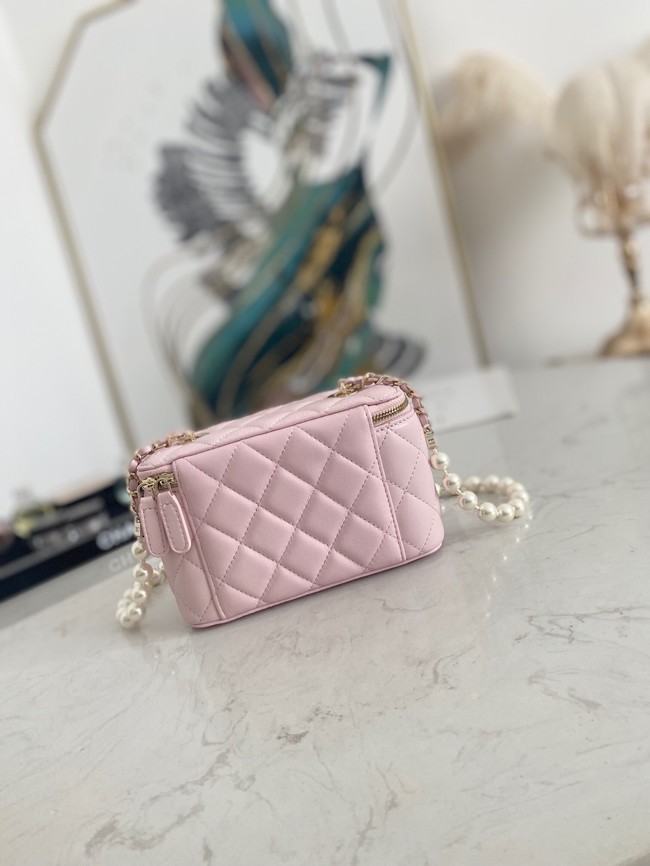 Chanel mini Shoulder Bag Lambskin Imitation Pearls & Gold-Tone Metal AS91192 pink