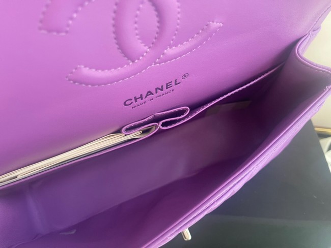 Chanel classic handbag Lambskin & silver Metal V01112 purple