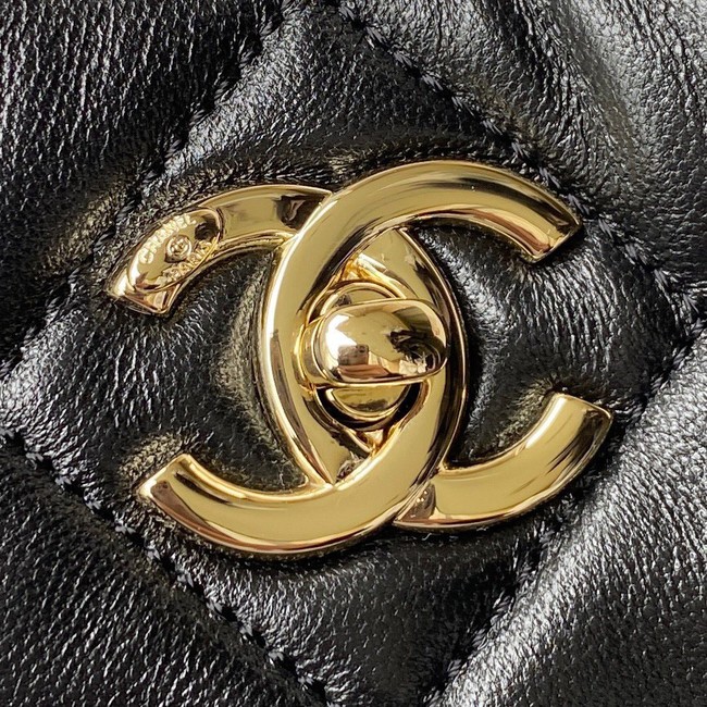 Chanel Shoulder Bag Lambskin & light Gold-Tone Metal AS3153 black