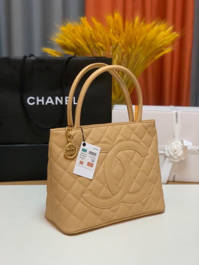 Chanel Tote Bag Grained Calfskin&Gold-Tone Metal AS1804 apricot