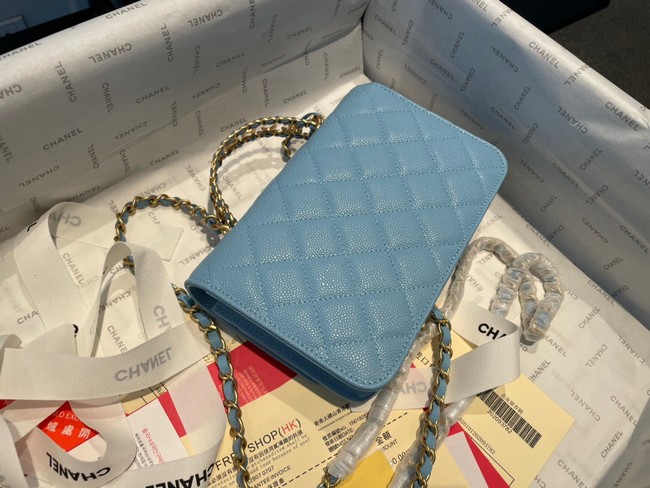 Chanel mini Shoulder Bag Grained Calfskin&Gold-Tone Metal AP2804 light blue