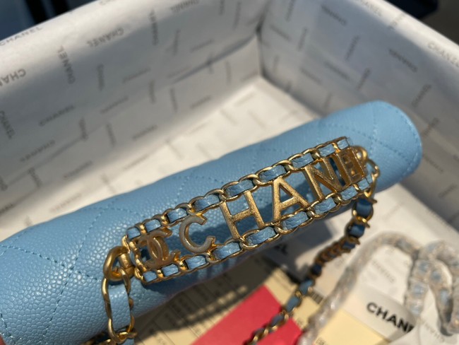 Chanel mini Shoulder Bag Grained Calfskin&Gold-Tone Metal AP2804 light blue