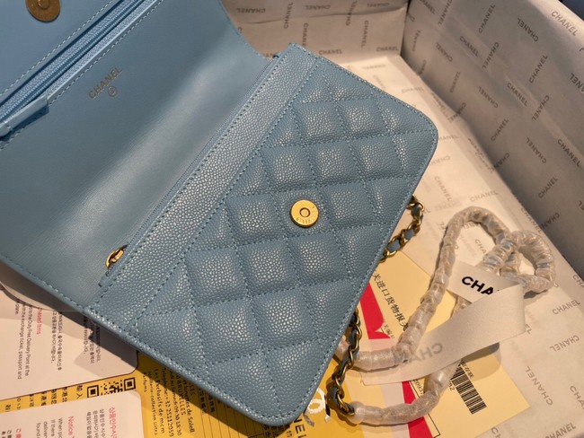 Chanel mini Shoulder Bag Grained Calfskin&Gold-Tone Metal AP2804 light blue