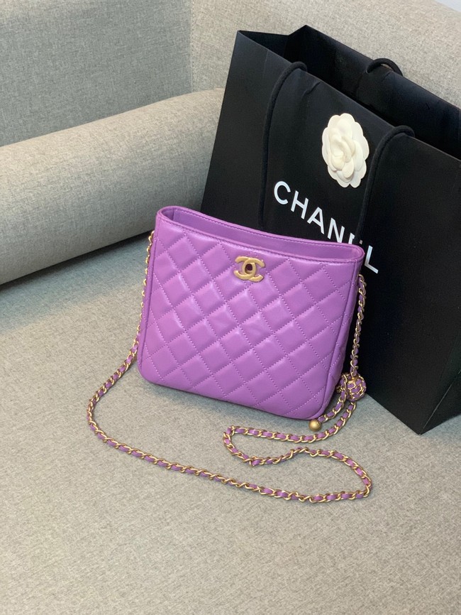 Chanel mini Shoulder Bag Lambskin&Gold-Tone Metal AS3259 purple