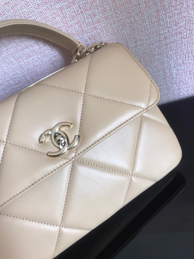 Chanel CC original lambskin top handle flap bag A92236 Beige&Gold-Tone Metal