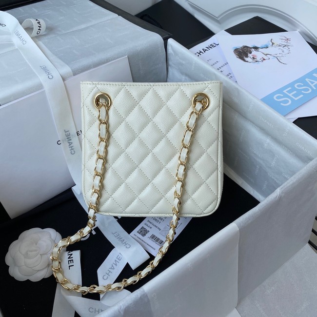 Chanel mini Shoulder Bag Grained Calfskin&Gold-Tone Metal AS3176 white