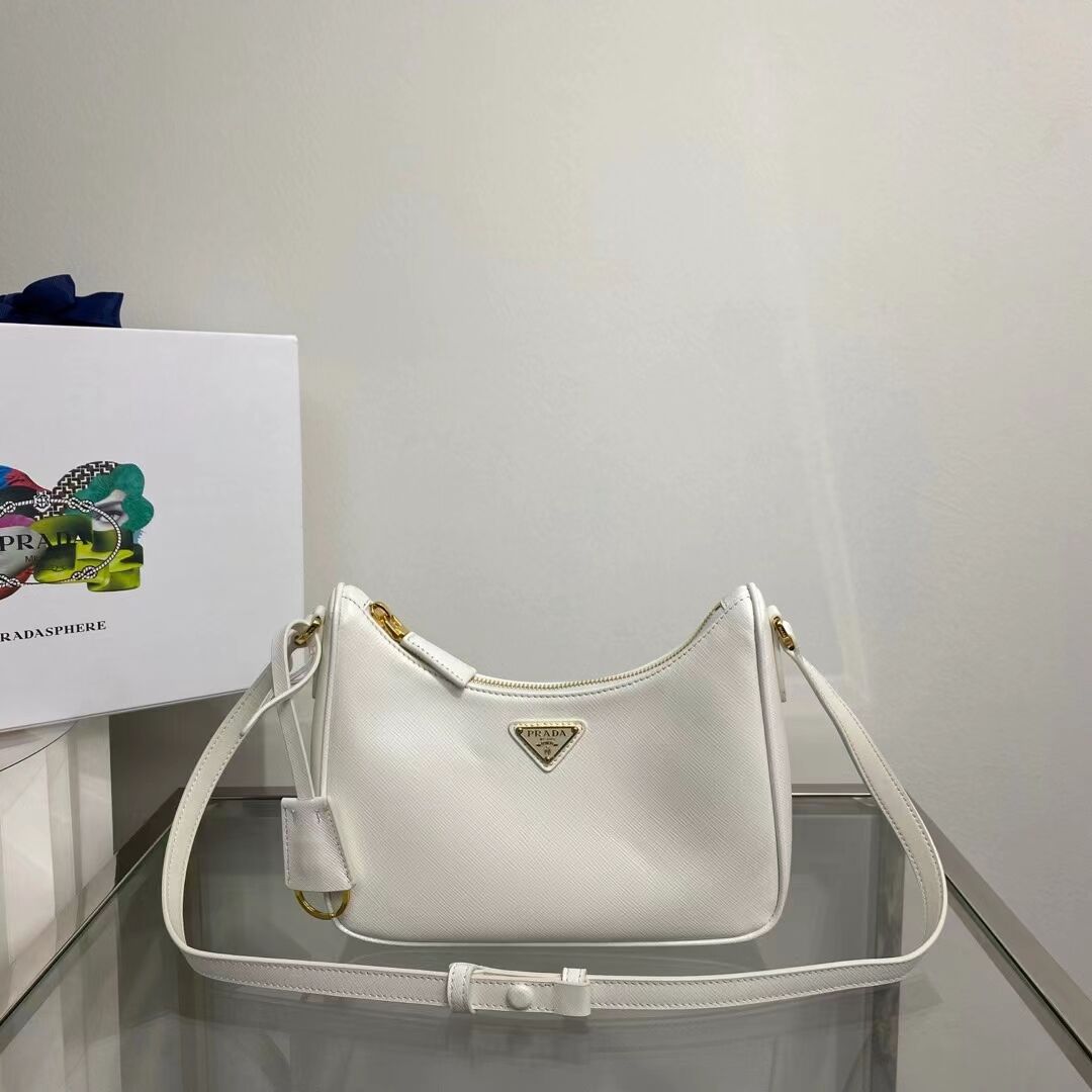 Prada Small Saffiano leather shoulder bag 1BD330 WHITE