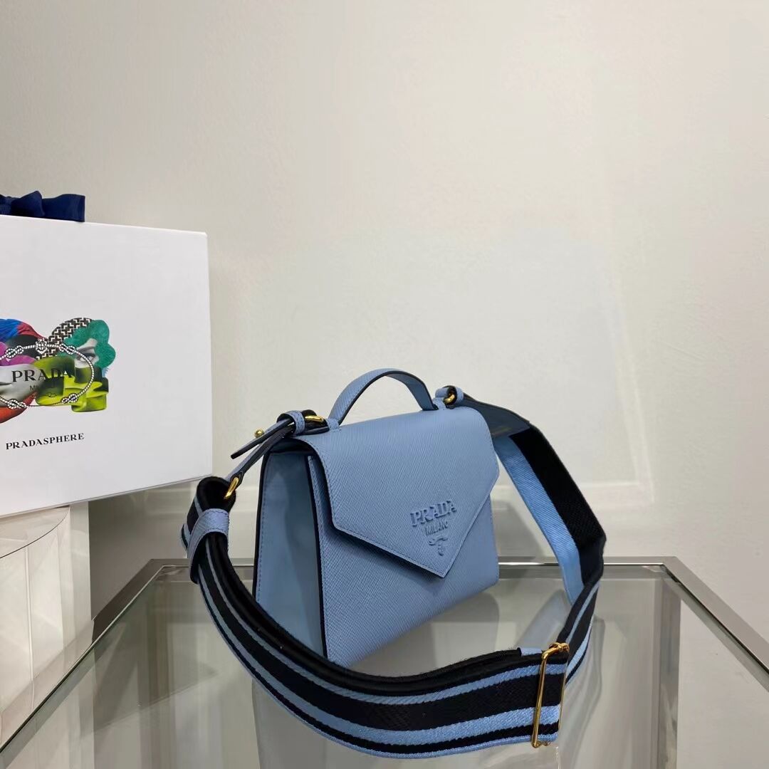 Prada Monochrome Saffiano and leather bag 1BD317 sky blue