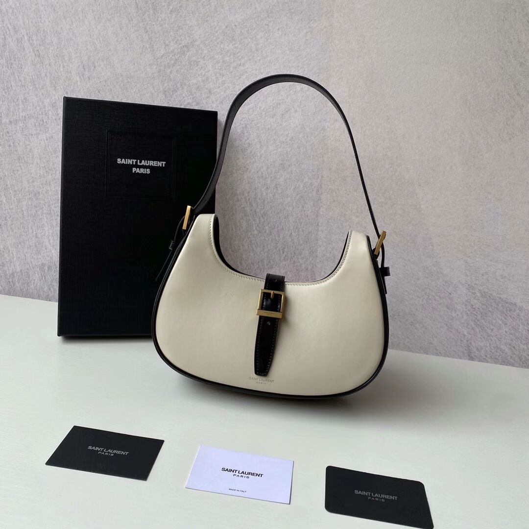 Yves Saint Laurent LE FERMOIR HOBO BAG IN SHINY LEATHER 6726152 BLANC VINTAGE&black