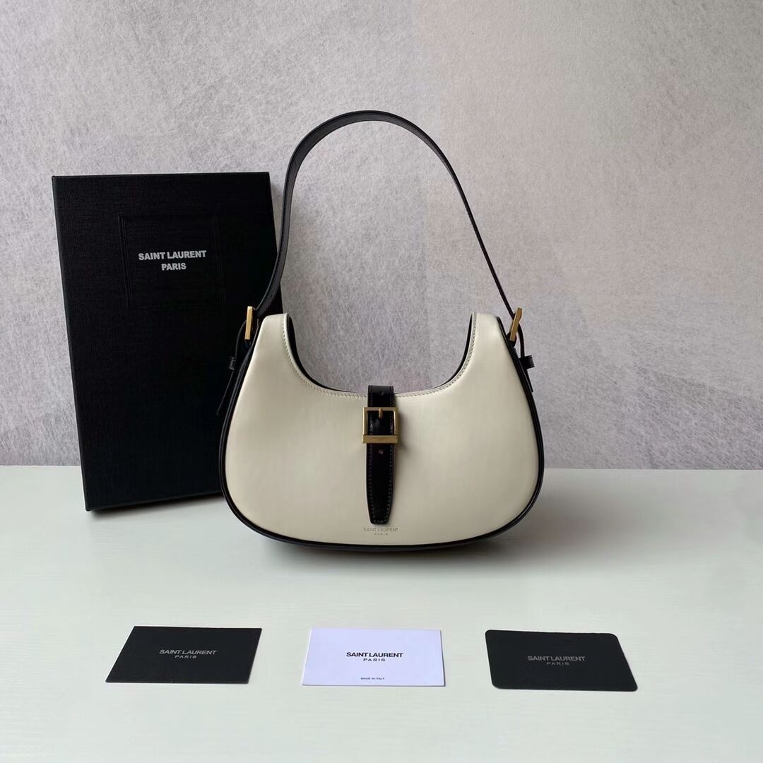 Yves Saint Laurent LE FERMOIR HOBO BAG IN SHINY LEATHER 6726152 BLANC VINTAGE&black