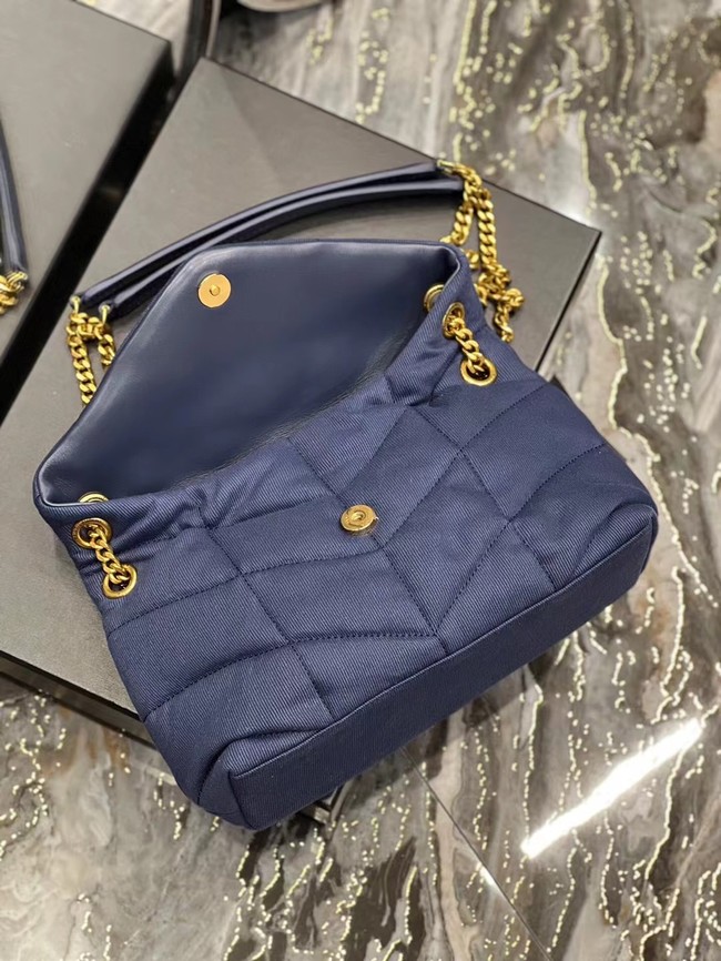 SAINT LAURENT PUFFER SMALL CHAIN BAG IN DENIM AND SMOOTH LEATHER 577476 dark blue