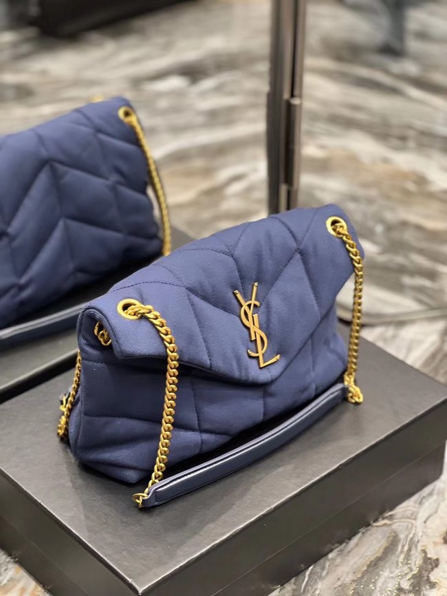 SAINT LAURENT PUFFER SMALL CHAIN BAG IN DENIM AND SMOOTH LEATHER 577476 dark blue