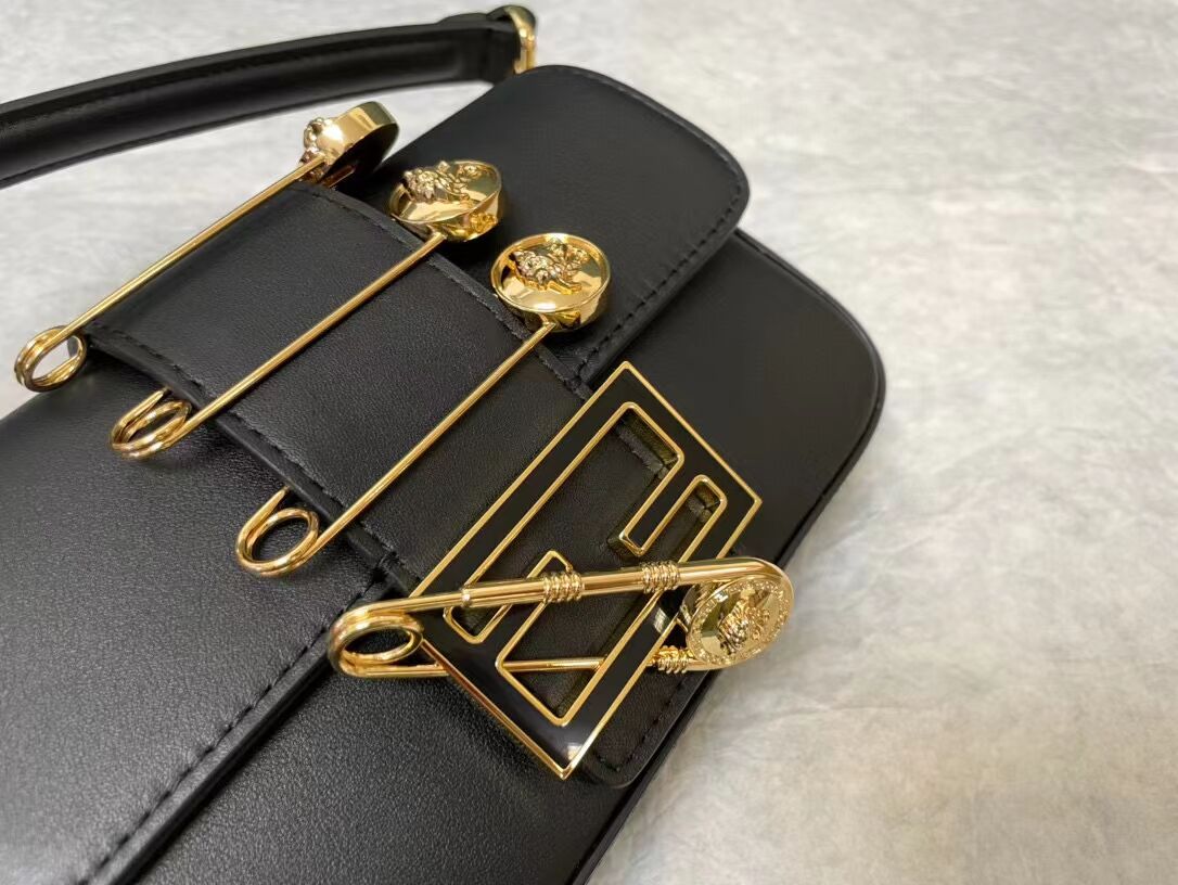 Fendi Brooch mini baguette Fendace leather bag 8BS066A black