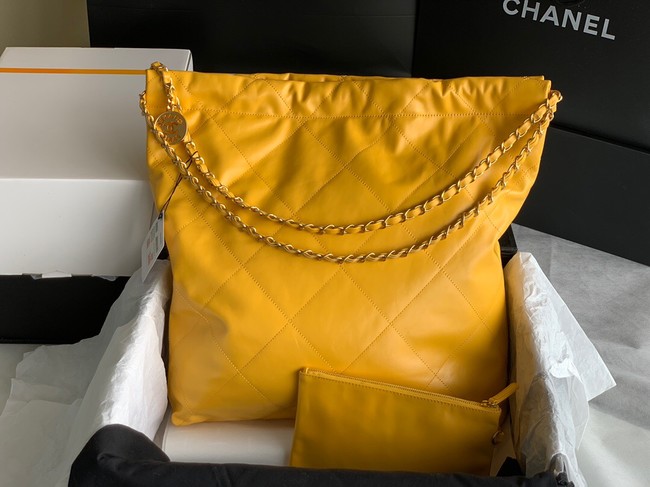 CHANEL 22 HANDBAG Shiny Calfskin & Gold-Tone Metal AS3262 yellow