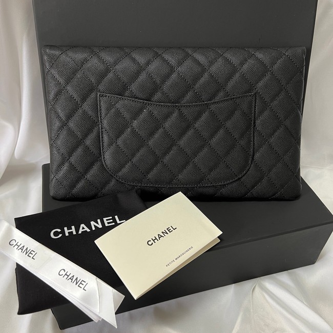 Chanel Clutch Bag Black Caviar Leather 7013 Gold