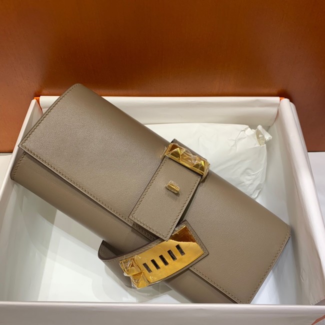 Hermes H Medor swift Leather Clutch 37566 gray&Gold hardware