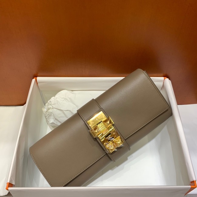 Hermes H Medor swift Leather Clutch 37566 gray&Gold hardware