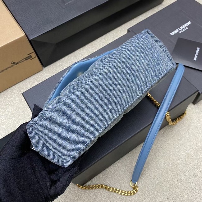 SAINT LAURENT PUFFER CHAIN BAG IN DENIM AND SMOOTH LEATHER 320333 BLUE