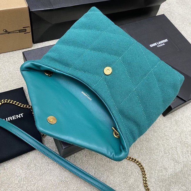 SAINT LAURENT PUFFER CHAIN BAG IN DENIM AND SMOOTH LEATHER 320333 Lake blue