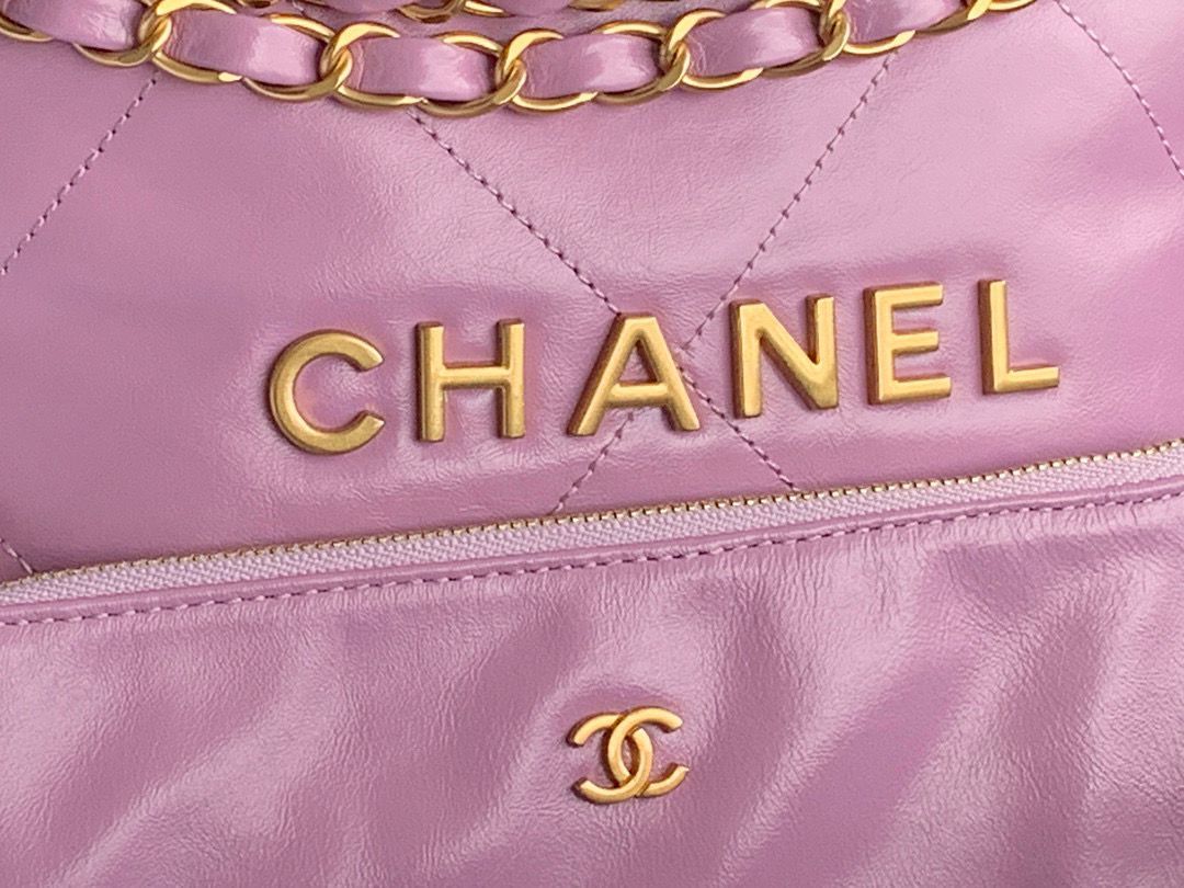 CHANEL 22 HANDBAG Shiny Calfskin & Gold-Tone Metal AS3261 AS3260 Purple